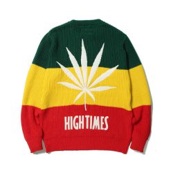 HIGH TIMES × WACKO MARIA RASTA STRIPED CREW NECK SWEATER