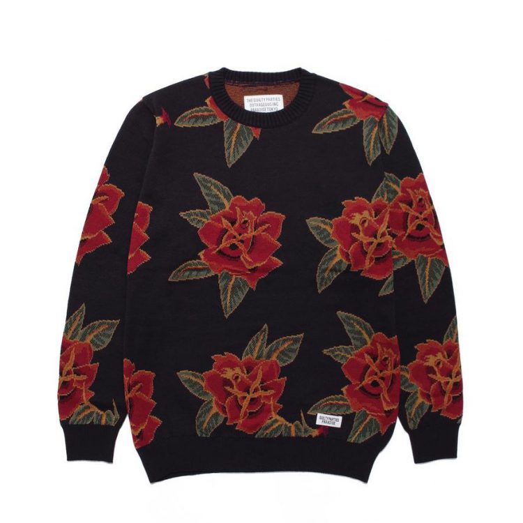 ワコマリア FLOWER JACQUARD SWEATER ニットＭサイズ-