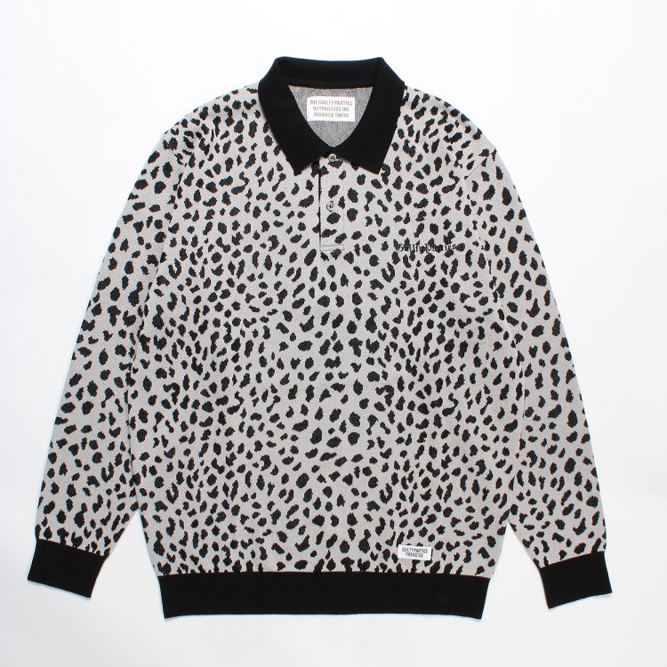 WACKO MARIA LEOPARD KNIT POLO SHIRT