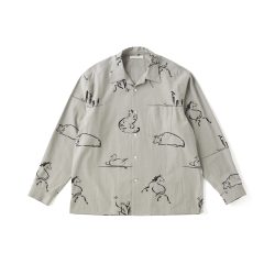 ORIGINAL PRINTED OPEN COLLAR SHIRTS (Animal Drawing) Long-sleeve