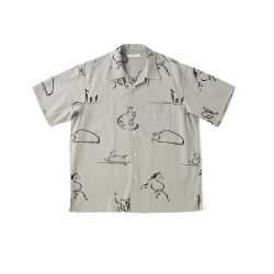 ORIGINAL PRINTED OPEN COLLAR SHIRTS (Animal Drawing) Short-sleeve