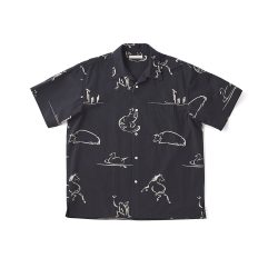 ORIGINAL PRINTED OPEN COLLAR SHIRTS (Animal Drawing) Short-sleeve