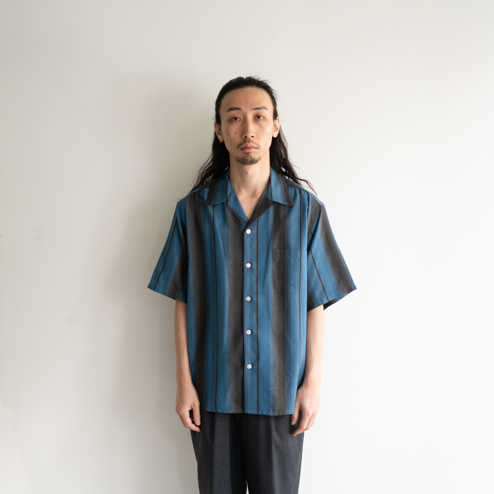 WACKO MARIA 26SS レーヨン シャツ ブルー ストライプ XL WACKO MARIA / OMBRE STRIPED OPEN COLLAR SHIRT S/S / kaddish