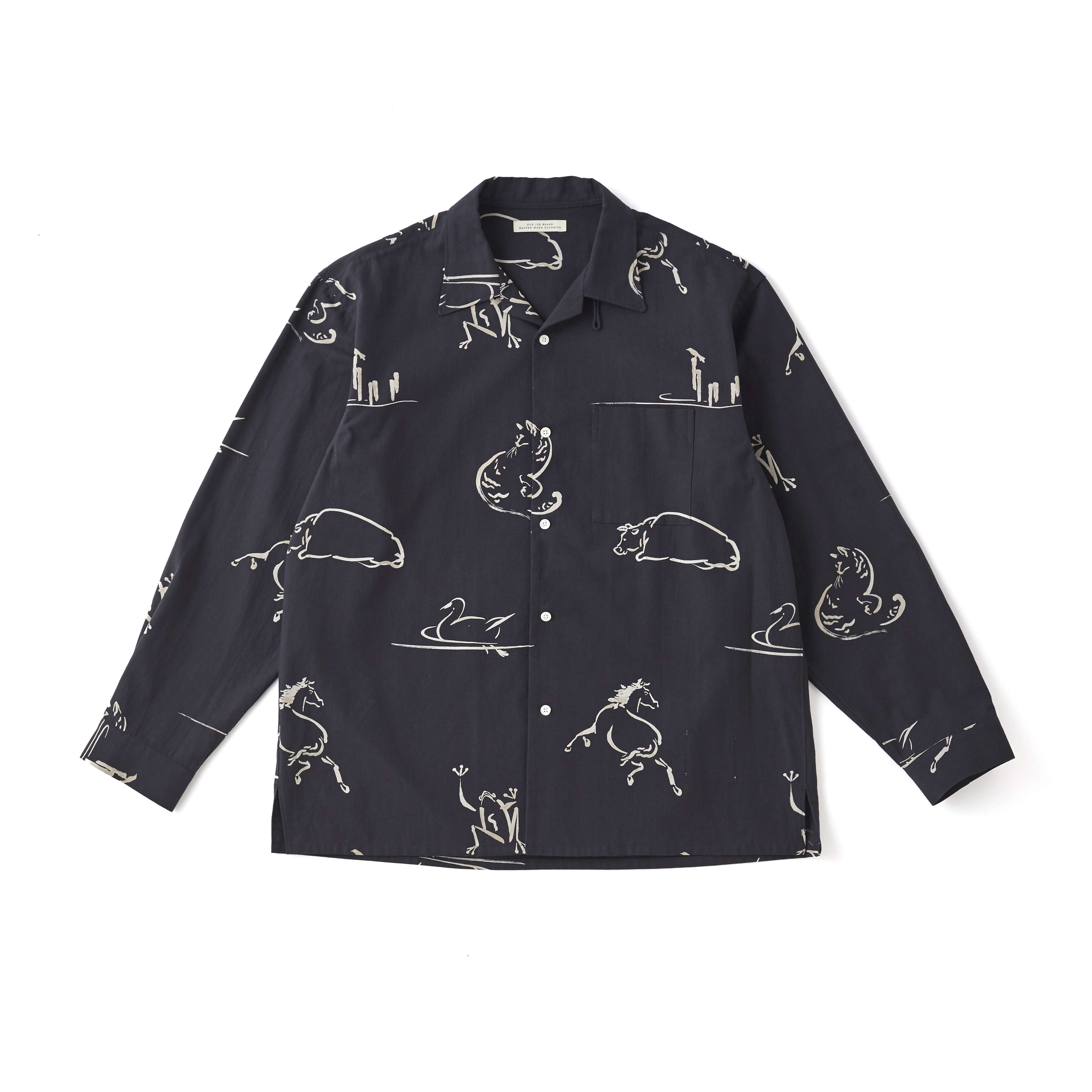 ORIGINAL PRINTED OPEN COLLAR SHIRTS (Animal Drawing) Long-sleeve
