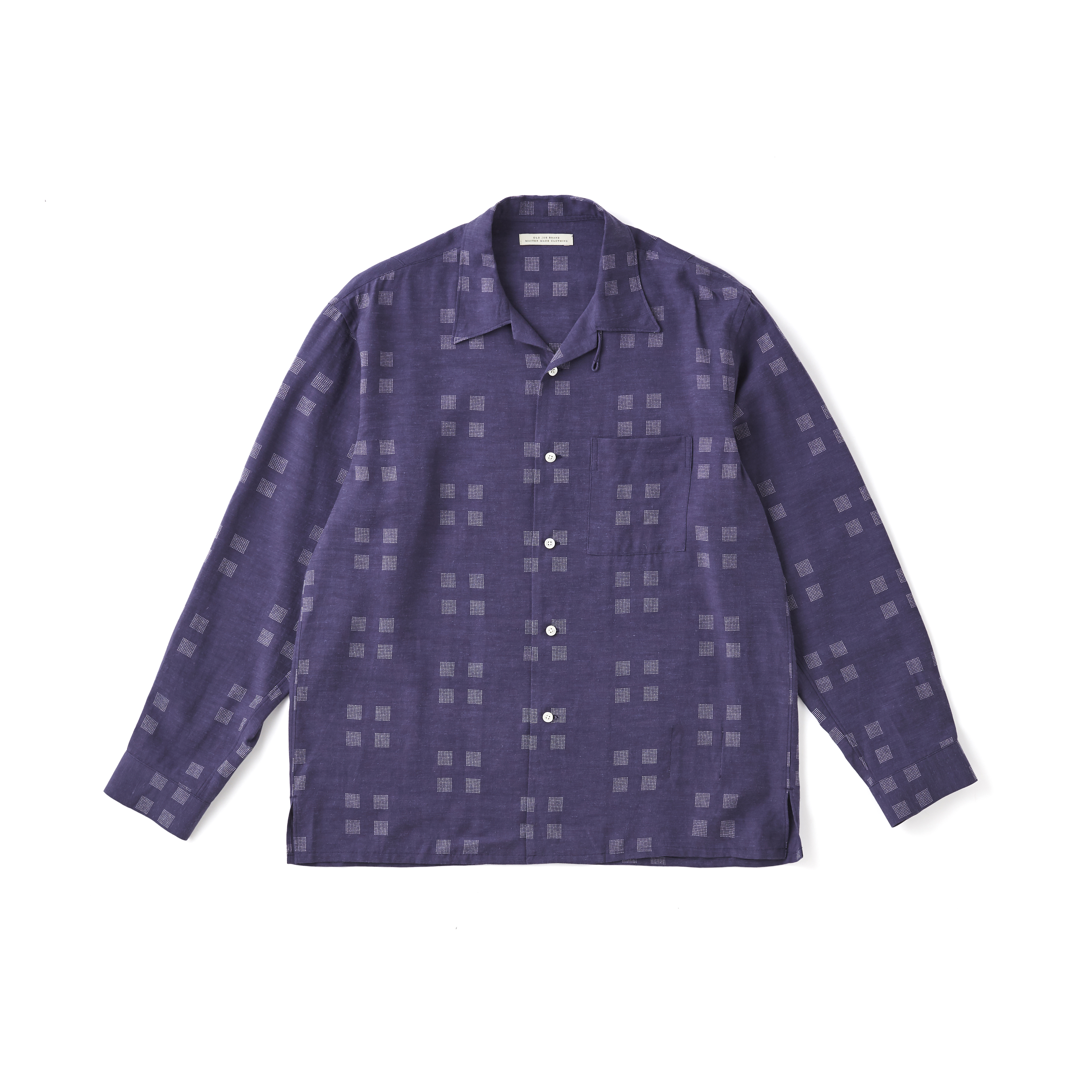ORIGINAL PRINTED OPEN COLLAR SHIRTS (Square Dot) Long-sleeve