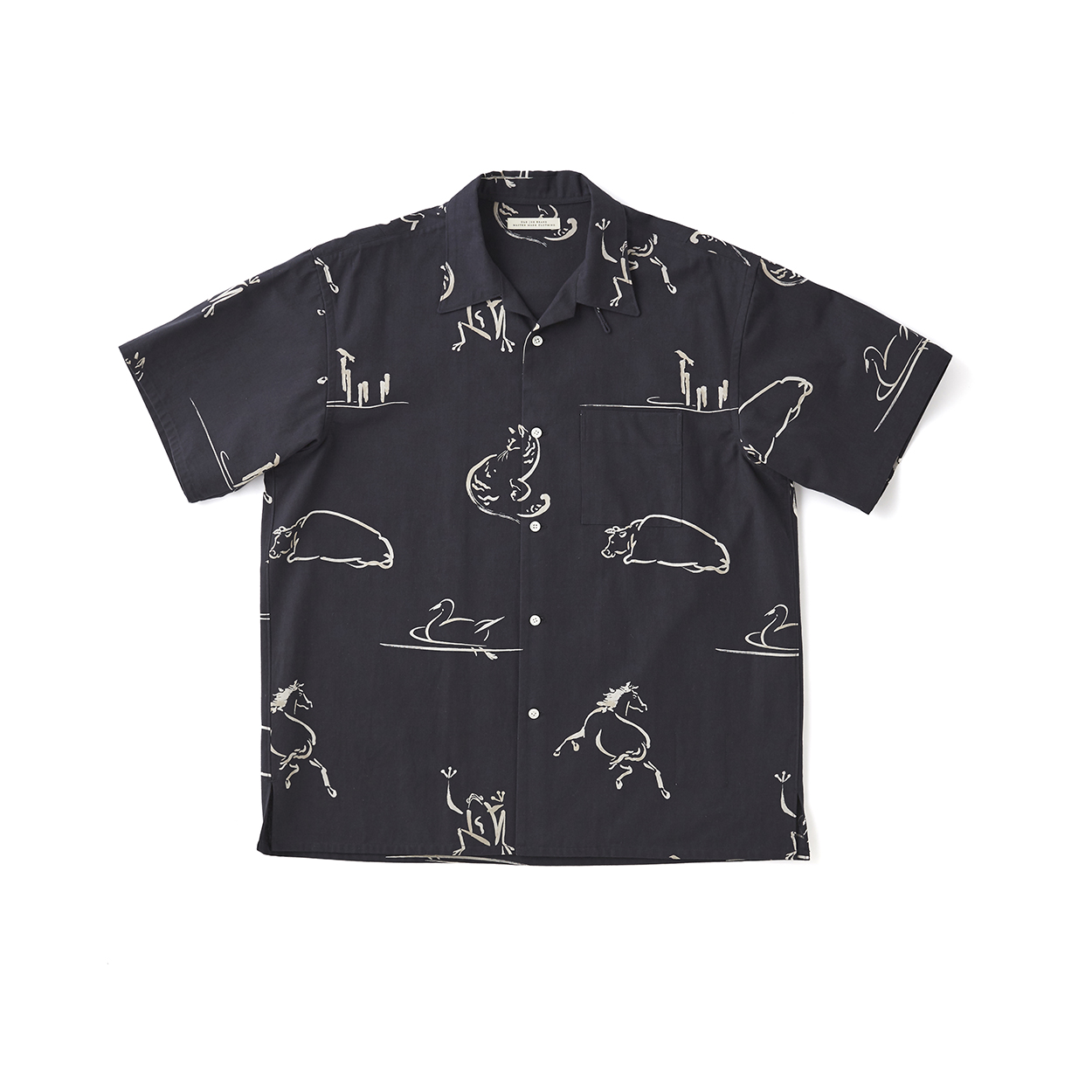 ORIGINAL PRINTED OPEN COLLAR SHIRTS (Animal Drawing) Short-sleeve